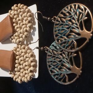 Tree of life & wooden beaded earrings both nwt